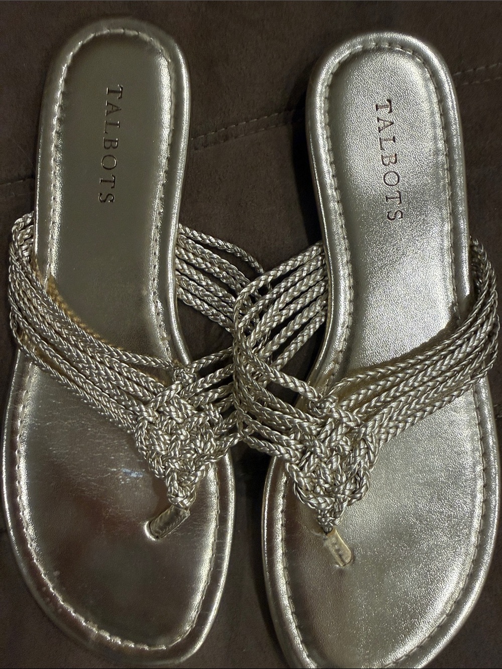 Talbots Metallic Silver Braided Thong Sandals